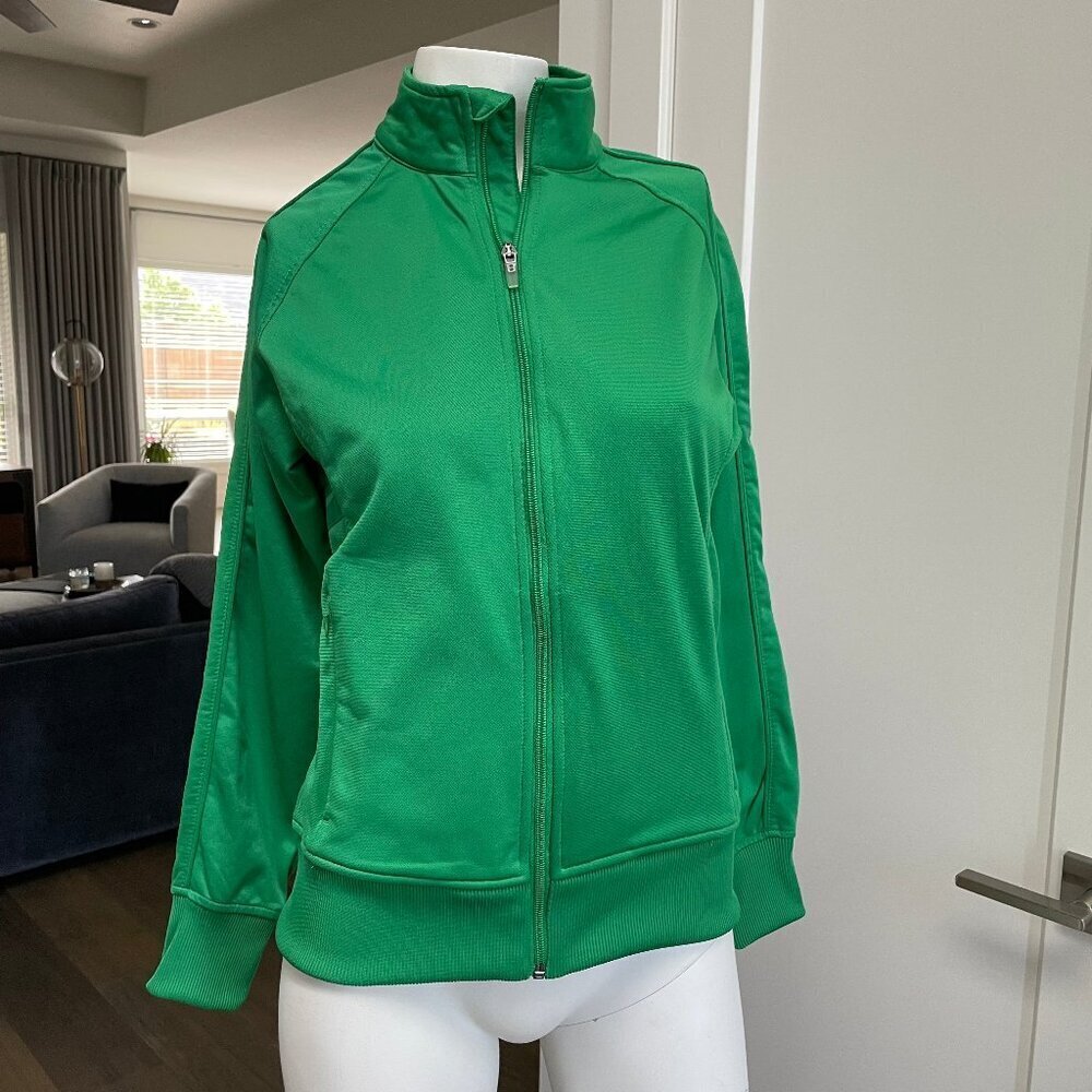 Levelwear Full Zip Hi Collar Athletic Poly Jacket w Ribbed Cuff + Hem Green Sz S